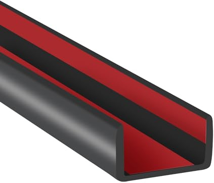 Kanttrimning i gummi, 16 mm (5/8 tum) självhäftande flexibelt U-kanals kantskydd för plywood, bord, skrivbord, skåp, bänktopp, bred u-formad kantkant, kantband, svart färg, 6 m