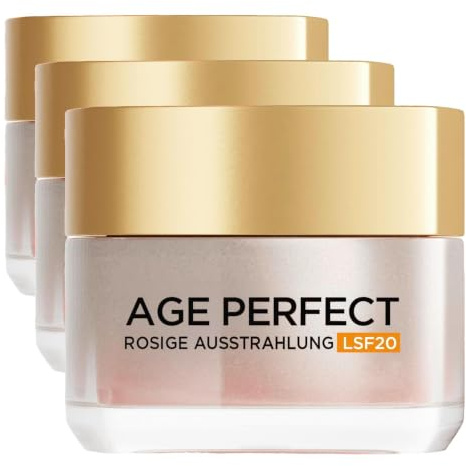 L'Oréal Paris Tagespflege, Age Perfect Golden Age, Anti-Aging Gesichtspflege, Festigung und Glanz, Für reife und fahle Haut, LSF 20, Mit Pfingstrosen-Extrakt, 50 ml (Packung mit 3)