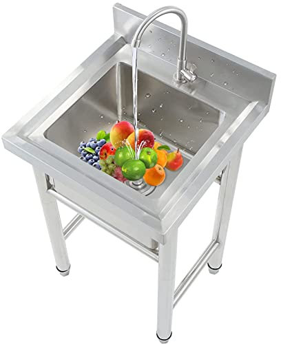 Silber 50/60 cm Silber 304 Edelstahl-Handwaschbecken, gewerbliches Küchenwaschbecken für die Gastronomie mit 360° drehbarem Wasserhahn für Badezimmer, Restaurant, Bauernhof, gewerbliche Vorbereit