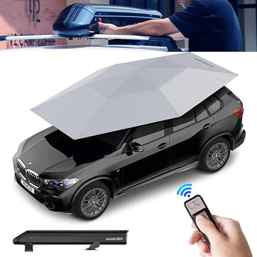 factildfulzhan Automatic Car Umbrella Tent with Storage Box, Remote Control, UV Protection Parasol Tent, without Roof Rails, 3800 * 2800MM,Grey