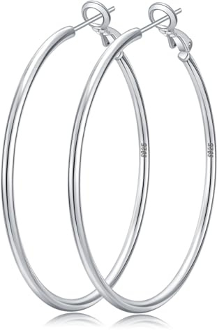 Senteria Creolen Silber 925 Ohrringe Groß Damen Hypoallergen Leicht 20-70mm | Dünne Ohrringe Silber 925 Creolen 2mm Breite Hohlrohr Sterling Nickelfrei Klappcreolen Silver Hoops Klassisch Elegant Leichte
