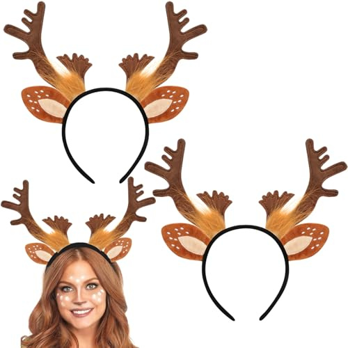 Hifot 2 Stück Rentier Haarreif Erwachsene Kinder,Geweih Haarreif Haarreifen Weihnachten Reh Haarreif Weihnachts Accessoires Haarschmuck für Weihnachten Kostüme Zubehör Cosplay Karneval Party