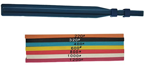Hztuang 7 Piezas Piedras de Afilar de Fibra de 100X4X1Mm Piedra de Afilar SúPer CeráMica para Pulido de Moldes + 1 Soporte de FijacióN