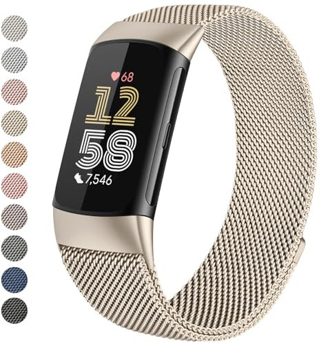 Zoye Metal Strap Compatible with Fitbit Charge 6 Strap for Women Men, Adjustable Stainless Steel Mesh Loop Replacement band with Magnetic clasp for Fitbit Charge 6 (Champagne)