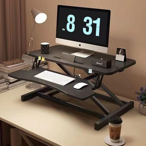 Steh-Computertisch, höhenverstellbarer Sitz-Steh-Schreibtischkonverter, Stehpult mit Tastaturablage, Gasdruckfeder für Dual-Monitor-Schreibtischerhöhung black