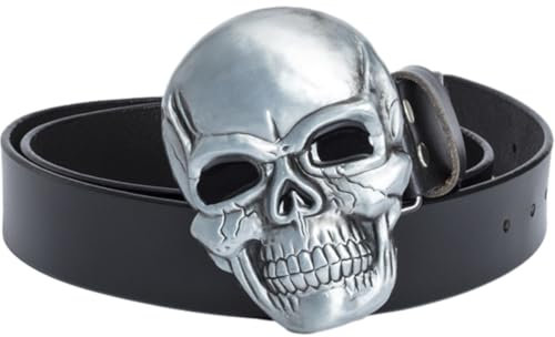 Keuyeo Herrengürtel Totenkopf-Schnalle, Lederbund, Lässige Legierung, Geisterkopf-Schnalle, Dekorativer Gürtel, Halloween