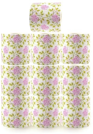 Generisch 10 Rollen Toilettenpapier, Blumen-Toilettenpapier, 4-Lagiges Toilettenpapier, Toilettenpapier Aus Bambuszellstoff, Weich, Stark, Geeignet Für Zuhause, Hotel Und Reisen,Weiß