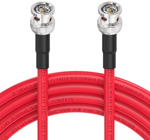 Superbat Cavo SDI 3G/6G/12G BNC 75 Ohm Maschio a Maschio Belden 1694A 5m | Doppia Schermatura, Placcato Oro, 18AWG, 4K UHD/8K, 1 Pezzo, Rosso, per Blackmagic, Telecamere, Convertitori, Monitor, CCTV