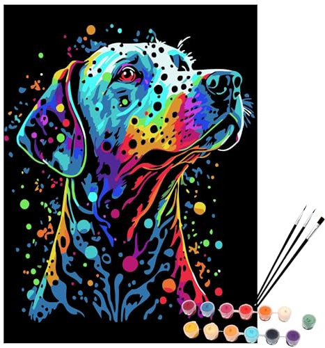 Exerz Kit de pintura por números, lienzo de 30 x 40 cm con pigmento acrílico, pinceles y accesorios (perro)