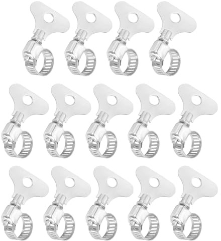 sourcing map 14Pcs Stainless Steel Hose Clamps Worm Gear Hose Clamp, 8-12mm(5/16 to 1/2) Adjustable Thumb Screw Key Type Clamps Fuel Line Clamps 8mm Bandwidth for Plumbing, Automotive