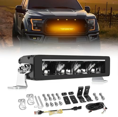 10 Zoll LED Scheinwerfer 12/24v - 40W 5000LM IP69 weiß Amber Zusatzscheinwerfer Auto Arbeitsscheinwerfer Bar, E Geprüft für Auto SUV ATV UTV LKW (10 Zoll + Linien)