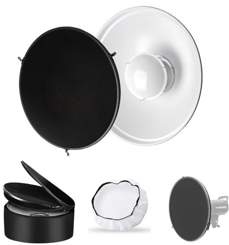 Godox 16.5inch/42cm White Beauty Dish Bowens Mount Reflector w/Honeycomb,White Diffuser and Carry Bag, Light Modifier for Bowens Mount Monolight for Godox SK400II, AD600Pro, AD600BM, MS300