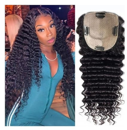 Haar-Topper Haarteile Lockige Haarteile aus Echthaar for Frauen, brasilianisches Remy-Haar, 20,3 - 55,9 cm, tiefes lockiges Haar, for Anklipsen, Haarteil mit Schweizer Spitze for dickes Haar Haartoppe