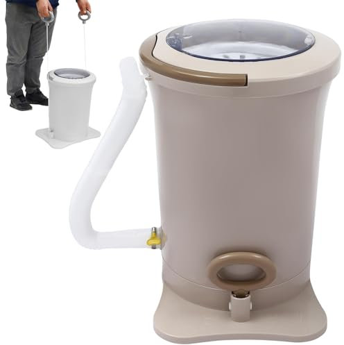 Secadora de ropa manual, deshidratadora, secadora manual portátil con tubo de drenaje, secadora centrífuga compacta no eléctrica, tambor giratorio con cable de tracción, secadora de ropa(Apricot)