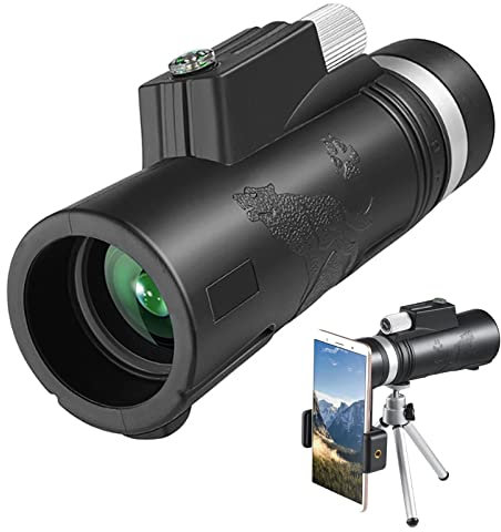 Telescopio monocular con trípode para teléfono para adultos y niños, 10 x 42 HD, alta potencia, impermeable, ligero, monocular transparente para caza, senderismo, observación de aves, viajes, aca