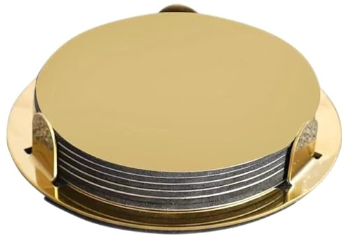 ABOOFAN Dessous De Verre Dorés en Acier Inoxydable avec Support 6 Pièces Tapis De Tasse en Métal Base Antidérapante en Eva pour Café Bar Table À Manger Décoration De Table Basse