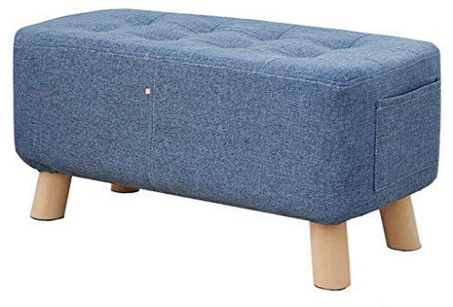Leinen-Fußhocker, Ottomane, Sitzbank, Tisch, Pouf, Fußstütze, 60 x 28 x 29 cm, Blau