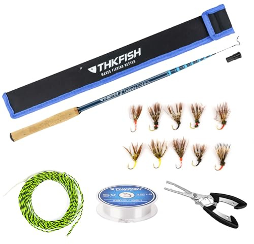 THKFISH Tenkara Rute, komplettes Anfänger-Tenkara-Ruten-Set mit Rutentasche, Angelschnur und Fliegenfischköder, 2,5 m