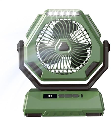 Ventilador de camping al aire libre, ventilador de escritorio USB portátil, enfriador de tienda de campaña con batería, 3 velocidades, enfriador recargable con luz y gancho para picnic, barbacoa,