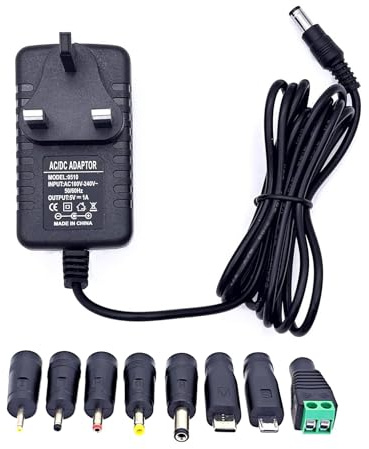 JZK 5V 1A DC Power Supply Adapter, AC 100-240V to DC 5 Volt 1 Amp 1000mA Power Adapter Converter Transformer with 8 Connector DC Plug for 5V LED strip lights, Router, Audio/Video