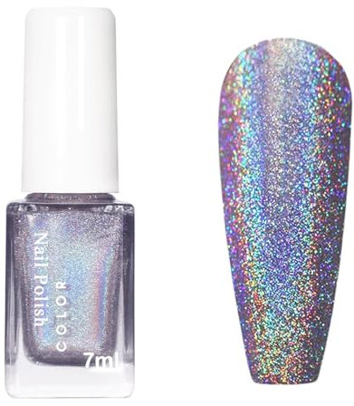 Schimmer Langanhaltend Nagellack - Glitzer Chrom Nagellack zum schnellen Trocknen - Holographischer Lasereffekt, Glitter Regenbogen Shine Metallischer Nail Art Polish für Frauen (Lila)