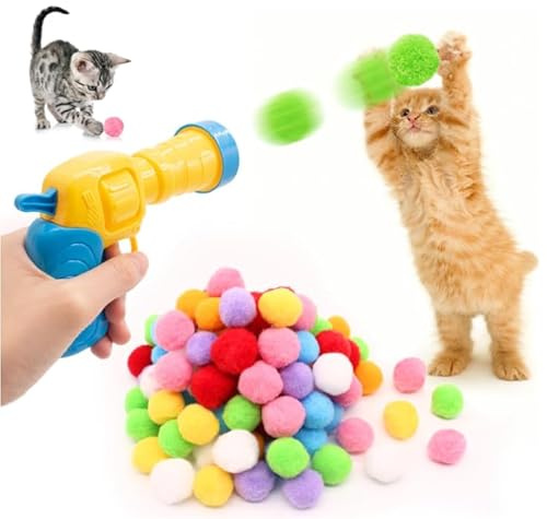 UOCAI Giocattolo per gatti 100 palline, palla lanciatore Plush Ball Interactive Cat Toy giocattolo interattivo gatto giocattolo elastico