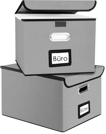 Gemsaya 2-pack bärbar filorganiseringslåda med lock, vikbar hopfällbar hopfällbar arkivförvaringslåda med plastruta, 38 x 32 x 27,5 cm hängande arkiveringsförvaringslåda för kontor, hem, arkivmappar