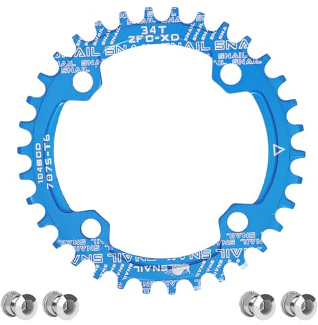 velxnigt Fahrrad-Kettenblatt aus Aluminiumlegierung, 104 BCD, 32T, 34T, 36T, 38T, Einzelkettenblatt mit positiven und negativen Zähnen und 4 Befestigungsschrauben für Rennräder, Mountainbikes und BMX