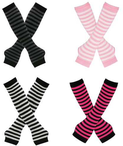 DvBCNMe 4 Stück Arm Warmers, Therian Stuff, Scene Clothes, Gestreift Stricken ArmwäRmer FüR Frauen, Y2k Streifen Fingerlose Armstulpen Handschuhe FüR Herbst Winter, Fingerlose Handschuhe