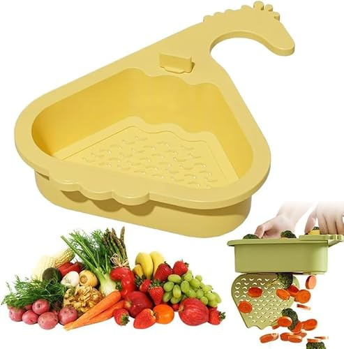 Panier passoire d'évier de cuisine, passoire de drainage automatique pour évier d'angle, compartiment de rangement pour aliments, fruits et légumes, pour zuha (jaune)