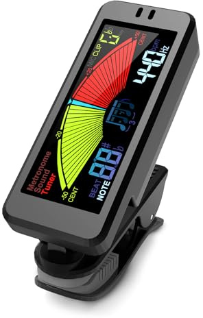 Digiroot Guitar Tuner, Clip On 3-in-1 Metronome Tuner Tone Generator with LCD Color Screen for Guitar, Bass, Violin, Ukulele, Chromatic, Clarinet, Trumpet, Flute, All Instruments