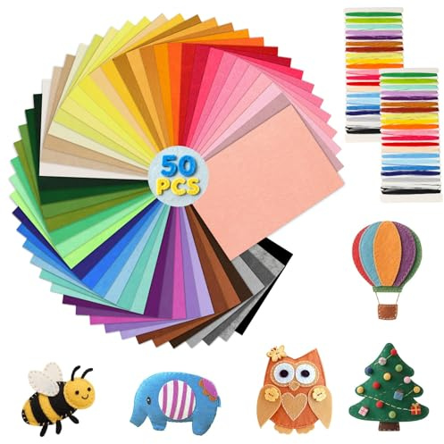 RoyalChic 50 Farben Filzstoff Basteln, 20x30cm Polyester Filzplatten Vliesstoff Filzplatten Set mit Nähzubehör für DIY Nähen, Handarbeit, Handbuch Dekoration, Home Deco