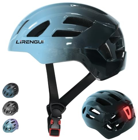 LIRENGUI Casque de vélo avec feu arrière pour Enfants garçons et Filles, feu arrière Rechargeable de sécurité, dégradé de Couleur et légèr Casque réglables pour Multi-Sports (Bleu Gris, S)