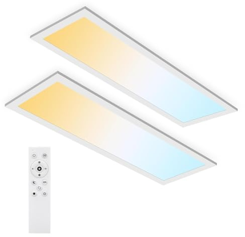 Oraymin 2er LED Panel Deckenleuchte 58x20 cm, 24W 3100LM LED Deckenlampe, 3000K-6500K Lampe mit Fernbedienung, Deckenleuchte Dimmbar Modern Rechteckig, Schlafzimmerlampe, Küchenlampe, Weiß