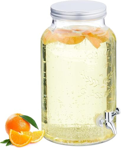 Caraffa Dispenser in Vetro con Tappo Ermetico e Rubinetto Cromato – Contenitore per Bevande – Ideale per Party, Buffet e Uso Quotidiano (4 L - Ø cm 16 x 25)