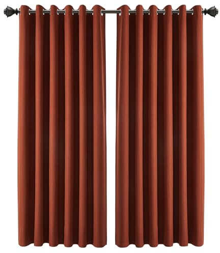 INSPIRE HOMEWARE 100% Blackout Curtains for Bedroom 66x90 Inch Rust Eyelet Linen Curtains Thermal Insulated & Privacy Protection Ring Top Curtain for living Room 2 Panels with Matching Tiebacks