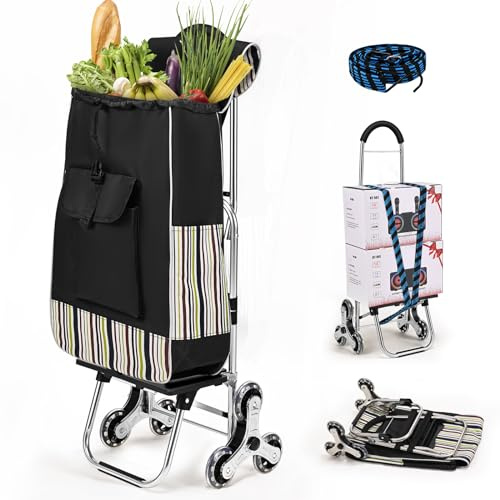 Yapasopu 3 en 1 Carro de la Compra Plegable con 6 Ruedas,Cada Lado 3 Ruedas Carrito de Compras para Subir Escaleras Resistente,Bolsas de Aislamiento de 32L