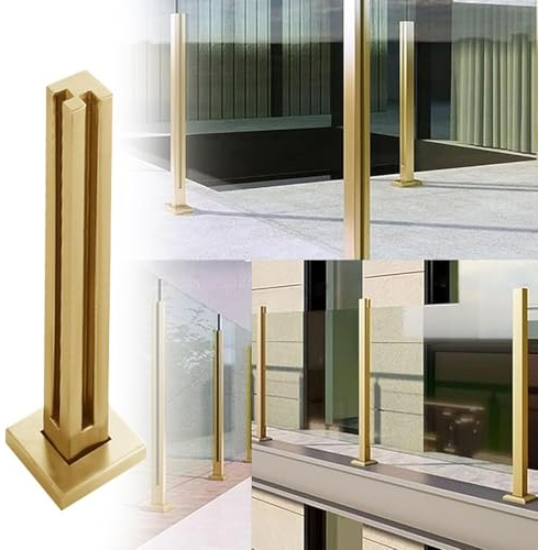 Poste de barandilla de vidrio dorado duradero, elegante balaustrada de metal para cubiertas, pórticos y escaleras, modernos soportes de soporte de panel de vidrio de 1 pie para seguridad y elegancia