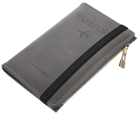 VALICLUD Rfid Passport Cover and PU Travel Document Holder with Zipper, Card Organizer and Protector for Business and Personal Use, Dark Gray Compact Passport Wallet