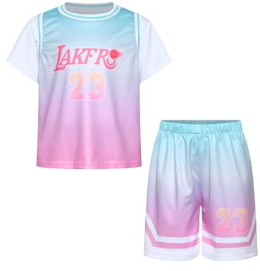 Monduelle Kinder Sport Set Jungen Mädchen Farbverlauf Kurzarm T-Shirt mit Shorts Basketball Fußball Trikot Sportanzug Trainingsanzug