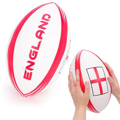 Toyland® 30 cm (12) England Rugbyboll Storlek 5 - Vit & Röd Engelsk Flagga Design - Sport, St Georges, världscupen, Euros Firanden - Inomhus- & Utomhuslek