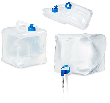 Relaxdays Faltkanister 4er Set, 10 l, Hahn, Schraubdeckel, Griff, Wasserkanister Camping, BPA-frei, transparent/blau