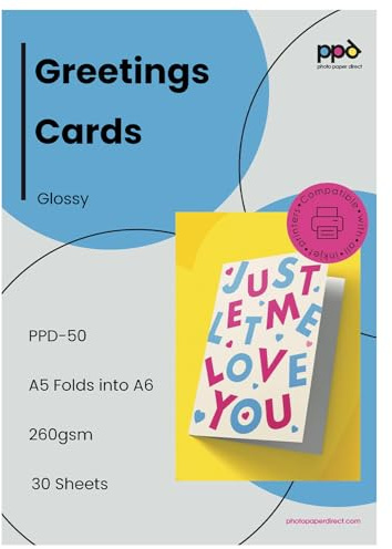 PPD 30 Inkjet Printable Greeting Cards A5 Pre-Scored to A6 Heavyweight 260gsm Gloss PPD-50-30