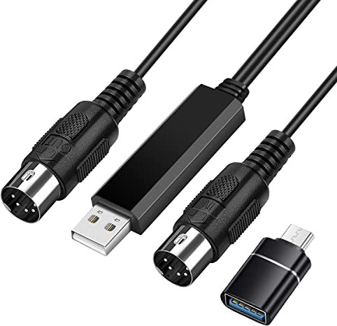 TNP MIDI Cable Set to USB with Type C Adapter 2 in 1 MIDI Piano USB Cord from PC to Keyboard, Synthesizer, Electronic Drum, Electric Blow Pipe, 16 Channels for Windows, Mac, and Android (6 FT)