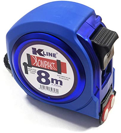 KELI - Mètre Ruban Compact magnétique Professionnel, bi-matière, Rigidité maximum 2,2m de tenu, Quadruple accroche, Ruban Extra Large de 25mm (8 Mètres x 25mm)