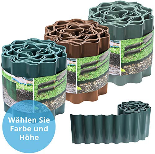 Raseneinfassung gewellt, 15cm hoch: Ideale Rasen-Abgrenzung, auch für Beete, 9 m, verhindert Wurzelausbreitung, aus Kunststoff, grau - Rasenkante gewellt