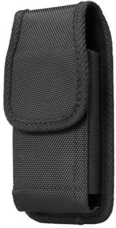 AQ Mobile Étui Ceinture Vertical pour Téléphones Portables/Smartphones, Taille M, Dimension Intérieure 14 x 6,8 x 1,1 cm, Textil, Pince de Ceinture, Fermeture Scratch, Noir