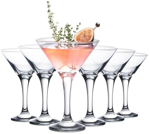 Vikko Martini Glasses Set of 6, 5.2 Ounce Cocktail Glasses with Stem, Elegant Cosmopolitan Glasses for Martinis and Cockatails, Dishwasher Safe, Durable Manhatten Glasses