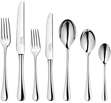 Robert Welch Radford Bright, 84 Piece Cutlery Set for 12 People. Made from Stainless Steel. Dishwasher Safe.