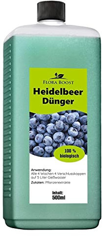 Konfitee Heidelbeer Dünger Flora Boost 500ml I Für bis zu 100L Gießwasser I Obst- & Beerendünger für Heidelbeeren I Flüssiger Blatt- & Wurzeldünger I 100% natürlicher Pflanzendünger
